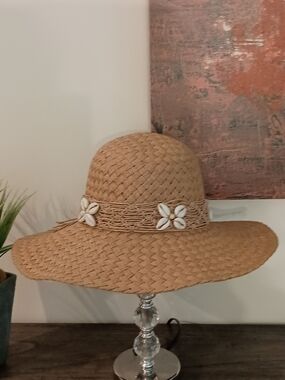J. Crew Natural Straw Sun Hat with Shell Accents